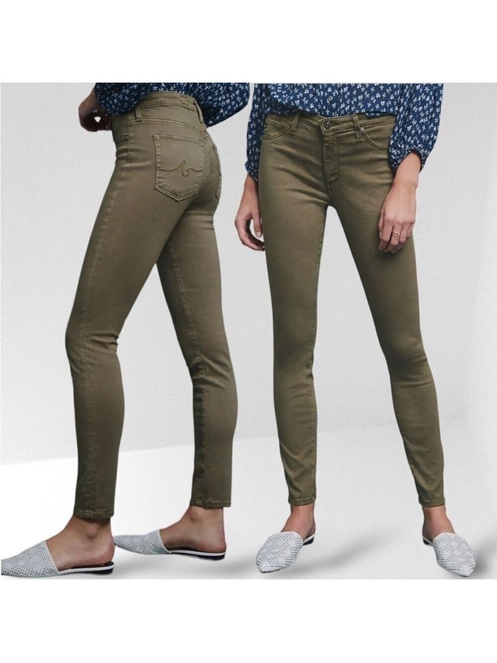 AG Adriano Goldschmiede The Abbey Ankle Pants Mid Rise Skinny Stretch Green, 30